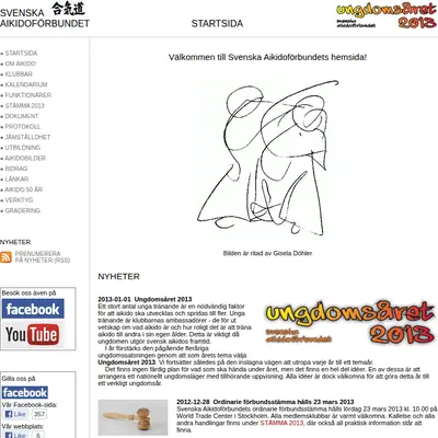 Svenska Aikidoförbundet, svenskaikido.se startsida 2013