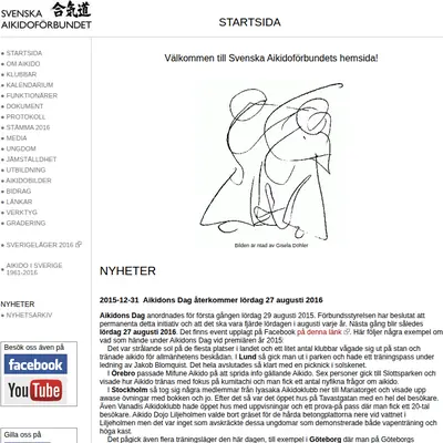 Svenska Aikidoförbundet, svenskaikido.se startsida 2016
