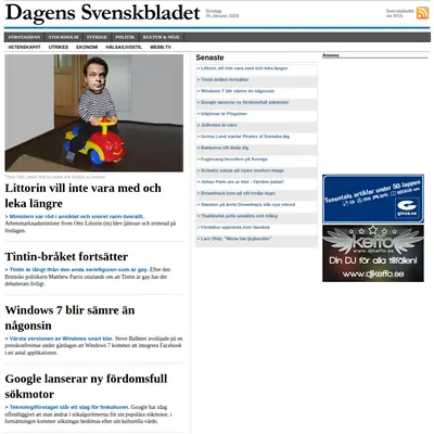 Dagens Svensk startsida 2009