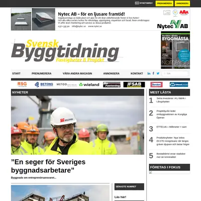 Svensk Byggtidning startsida 2018