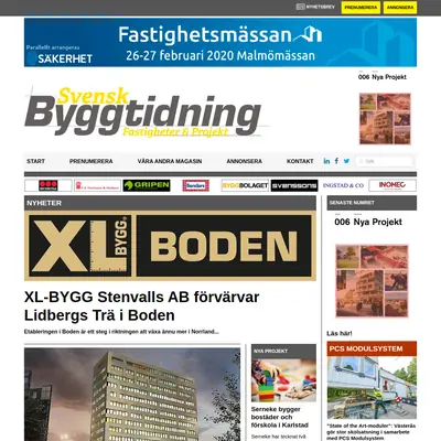 Svensk Byggtidning startsida 2020