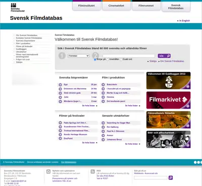 www.svenskfilmdatabas.se startsida 2013
