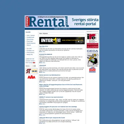 Svensk Rental Tidning startsida 2015