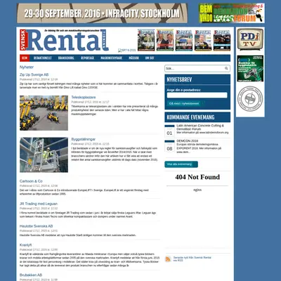Svensk Rental Tidning startsida 2016