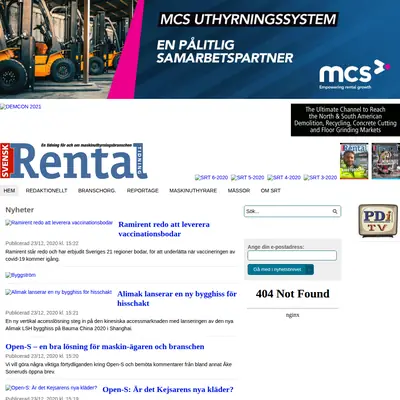 Svensk Rental Tidning startsida 2021