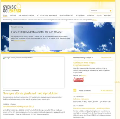 Tidningen Svensk Solenergi startsida 2013