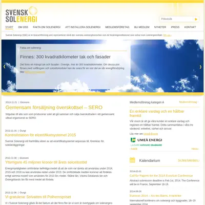 Tidningen Svensk Solenergi startsida 2014