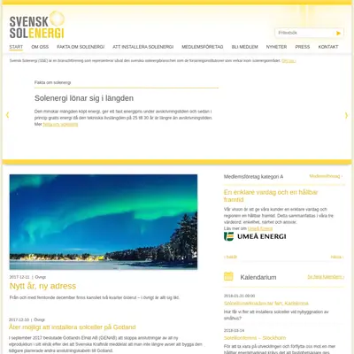 Tidningen Svensk Solenergi startsida 2018