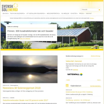 Tidningen Svensk Solenergi startsida 2019