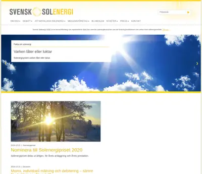 Tidningen Svensk Solenergi startsida 2020