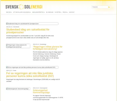 Tidningen Svensk Solenergi startsida 2021