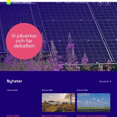 Tidningen Svensk Solenergi startsida 2024