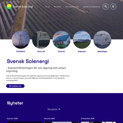 Tidningen Svensk Solenergi startsida 2026