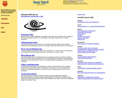 Svensk Tidskrift, svensktidskrift.se startsida 1999