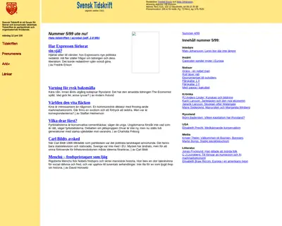 Svensk Tidskrift, svensktidskrift.se startsida 2000