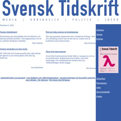 Svensk Tidskrift, svensktidskrift.se startsida 2002