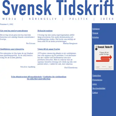 Svensk Tidskrift, svensktidskrift.se startsida 2003