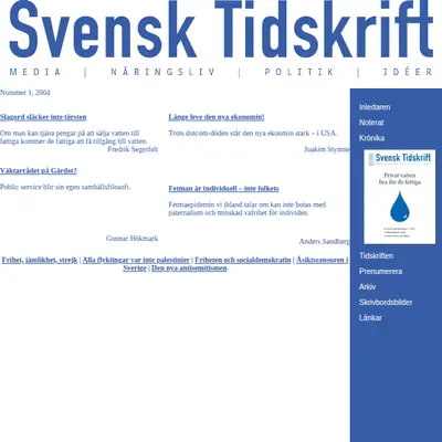 Svensk Tidskrift, svensktidskrift.se startsida 2004