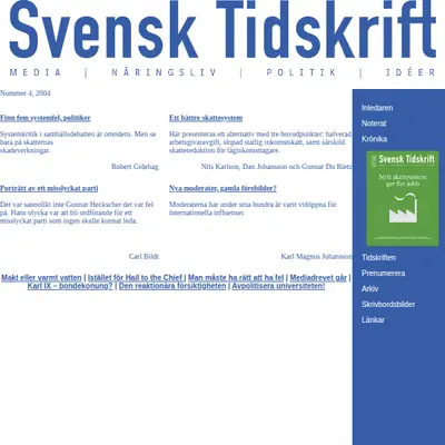 Svensk Tidskrift, svensktidskrift.se startsida 2005