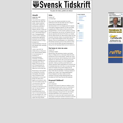 Svensk Tidskrift, svensktidskrift.se startsida 2008
