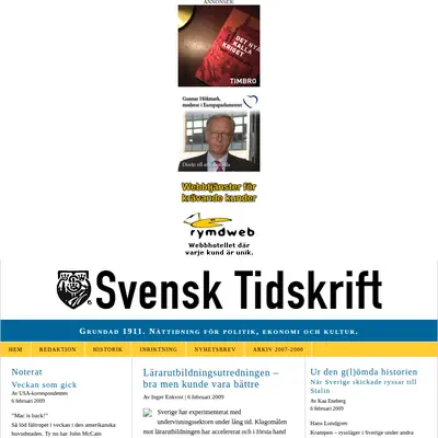 Svensk Tidskrift, svensktidskrift.se startsida 2009