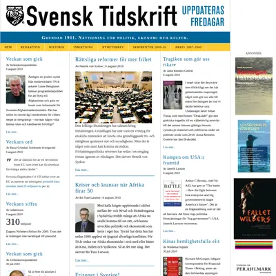 Svensk Tidskrift, svensktidskrift.se startsida 2010