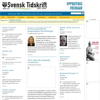 Svensk Tidskrift, svensktidskrift.se startsida 2011