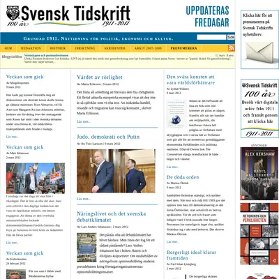Svensk Tidskrift, svensktidskrift.se startsida 2012
