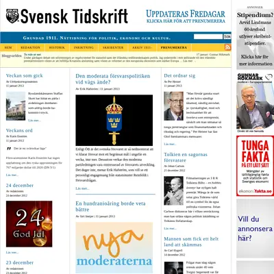 Svensk Tidskrift, svensktidskrift.se startsida 2013