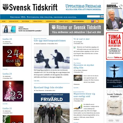 Svensk Tidskrift, svensktidskrift.se startsida 2015