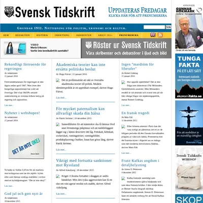 Svensk Tidskrift, svensktidskrift.se startsida 2016