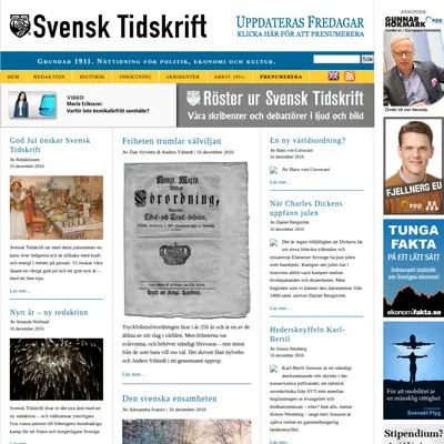 Svensk Tidskrift, svensktidskrift.se startsida 2017