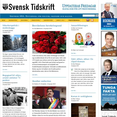Svensk Tidskrift, svensktidskrift.se startsida 2019