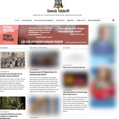 Svensk Tidskrift, svensktidskrift.se startsida 2022
