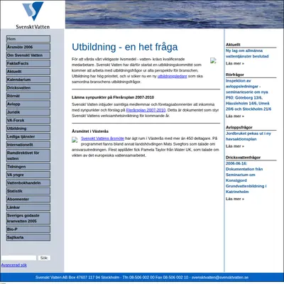 Tidningen Svenskt Vatten startsida 2006