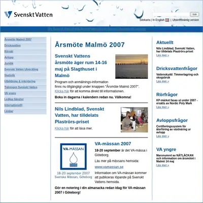 Tidningen Svenskt Vatten startsida 2007