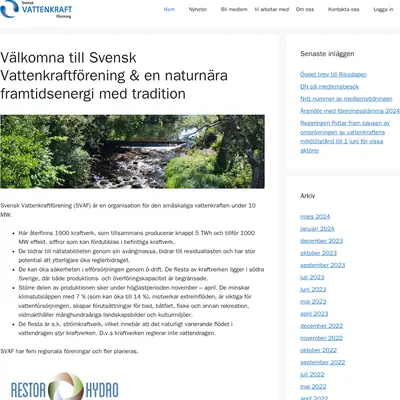 Svensk Vattenkraft startsida 2024