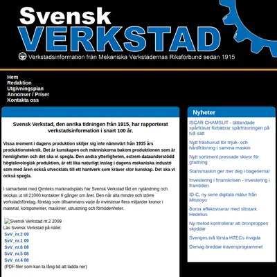 Svensk Verkstad startsida 2009