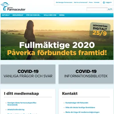 www.sverigesfarmaceuter.se startsida 2020