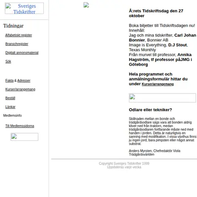 sverigestidskrifter.se startsida 1999