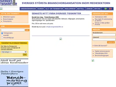 sverigestidskrifter.se startsida 2005
