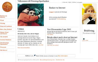 Swedbank Direkt startsida 2003