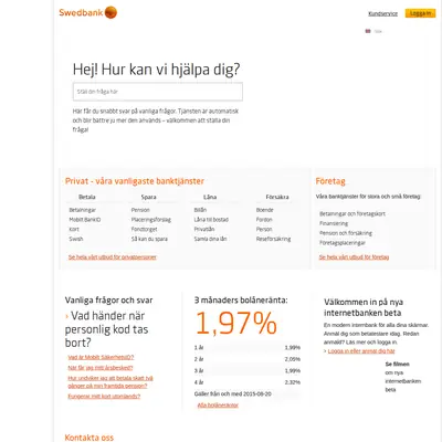 Swedbank Direkt startsida 2016