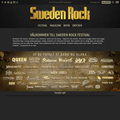 SWEDEN ROCK MAGAZINE startsida 2016