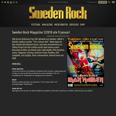 SWEDEN ROCK MAGAZINE startsida 2018