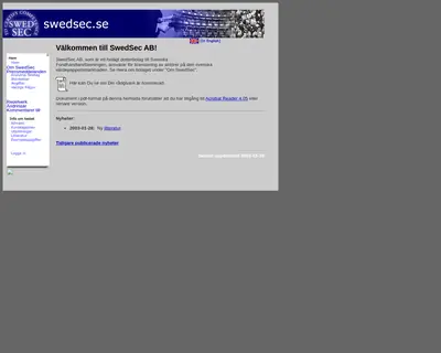 www.swedsec.se startsida 2003