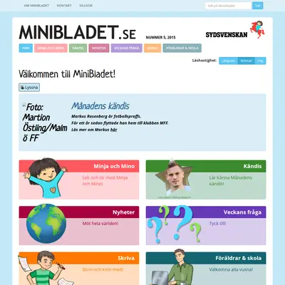 Minibladet startsida 2015