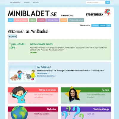 Minibladet startsida 2016