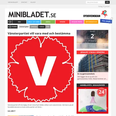 Minibladet startsida 2019