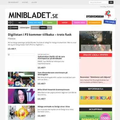 Minibladet startsida 2020